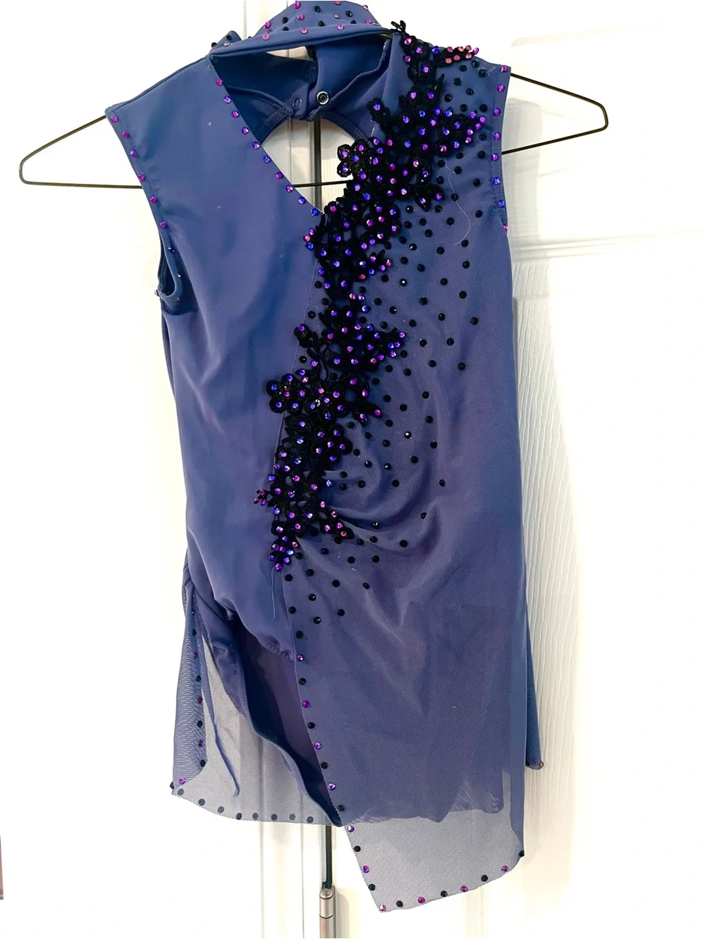 Sleeveless Purple Embellished Dance Leotard with Beaded Accents